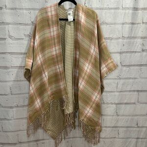 Isaac Mizrahi Pink and Tan Plaid Shawl